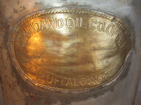 STANDARD OIL OF NEW YORK MILK CAN STYLE OIL TRANSPORT CAN. BRASS ID TAG. 26 IN TALL. NO LID