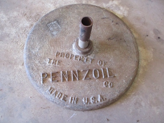 CAST IRON PENNZOIL 24 IN WIDE SIGN BASE-NO CRACKS OR PREVIOUS REPAIRS
