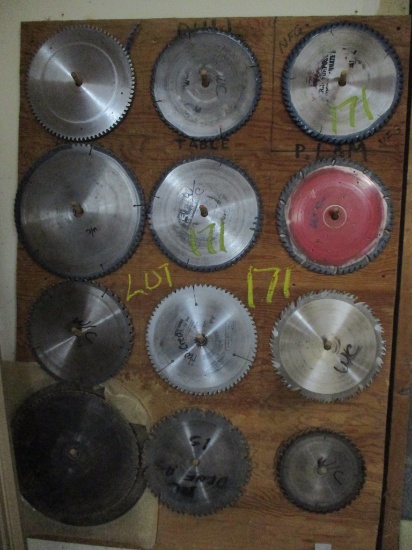 LOT-ASST. SAW BLADES/ASST. CLAMPS  ON WALL-APPROX 17 CT