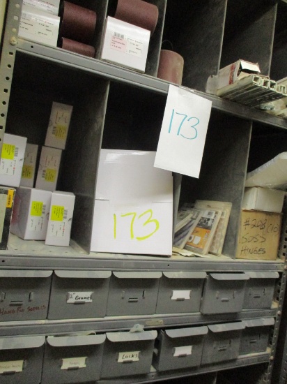 LOT-8 FT SHELF UNIT WITH 12 PULL OUT BINS AND CONTENTS