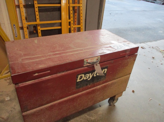 RED DAYTON JOB BOX 38 W X 24 DEEP X 33 IN TALL ON CASTERS