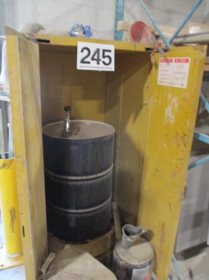 LOT-6 FT FLAMMABLE SAFETY CABINET AND 50 GAL DRUM W/PUMP  AND  SOLVENT/THINNER INCLUDED
