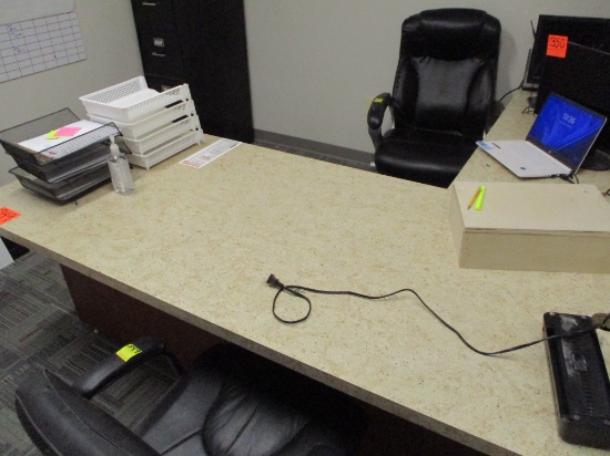 OFFICE SUITE  80 X 96 IN DESK WITHG LH RETURN-2 CHAIRS-4 DRWER FILE CABINET-MISC . ORGANIZERS