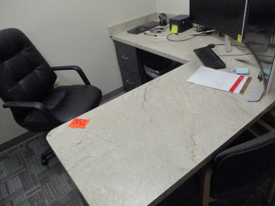 OFFICE SUITE-72 X 72 IN  DESK WITH LH RETURN-2 UPH. CHAIRS-(1) FIRE PROOF FILE CABINET-(2) CHAIRS-
