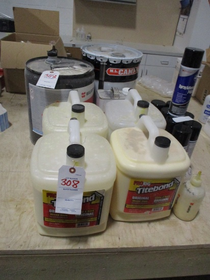 LOT-ASST. WOOD GLUE/SPRAY ADHESIVES/ACETONE & THINNER