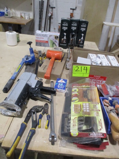 LOT-ASST TOOLS-CLAMPS/PUNCH TOOLS/MORTISE CUTTER/BREAKER BAR/CLEANING SUPPLIES