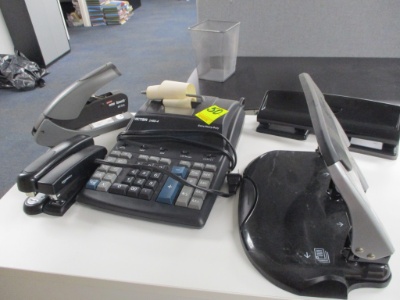 Lot-(3) Staplers & (2) Paper Punch (1) Calculator