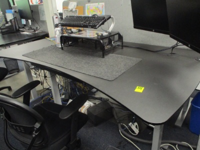 Electric Adjustable Desk & Backstop With 2 Monitors, Chair ,Keyboard & Accessories
