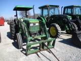 4890 5300 JOHN DEERE '92 2 POST W/520 JD LOADER W/HAY FORKS 16.9X28 4752HRS S/N:LV5300C121002