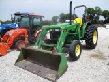 4510 5210 JOHN DEERE '99 2 POST 2WD COLLAR SHIFT W/520 JD LOADER 1731HRS 14.9X28 S/N:LV5210S221653