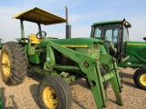 4891 4020 JOHN DEERE 2 POST 2WD SCY W/148 JD LOADER NO BUXKET 18.4X34