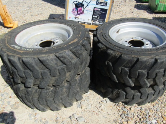 2478 27X10.5-15 4 HARD RUBBER SKID STEER TIRES & RIMS 6 HOLE