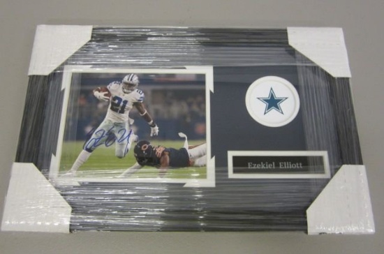 Ezekiel Elliott Dallas Cowboys Hand Signed Autographed Framed Matted 8x10 Photo PSAS Certified