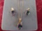 Womens 14K Gold Necklace & Ear Ring Set / Multi Colored Stone