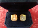 Set of Mens 14K Gold Cuff Links W/ Diamond - In Origional Box