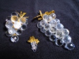 Set of 3 Swarovski crystal Bunches of European Grapes with gold leaves.