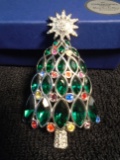 Swarovski crystal Rockefeller Christmas Tree Brooch/Pin. Has multi colored stones.