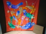 Daniel Swarovski Coral Silk Scarf with birds.