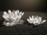 Pair of Swarovski crystal Waterlillies.