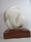 Whiite Marble Flame Sculpture on Wood Base the flame is removeable and it swivels 10 3/4