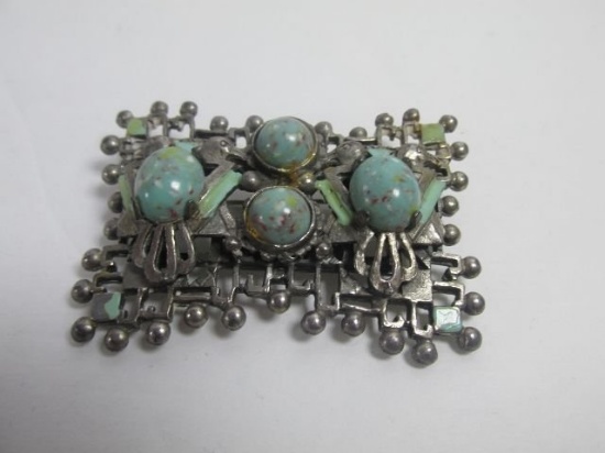 Indian Tribal Arts Vintage Green Brooch