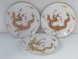 Asian Porcelain Enameled Dragon Plates