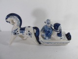 Ghzel Russian USSR Hand Painted Porcelain Figural Horse drawn Family Sled