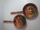 Pair of Copper Pans Enameled with wood Handles from Peru