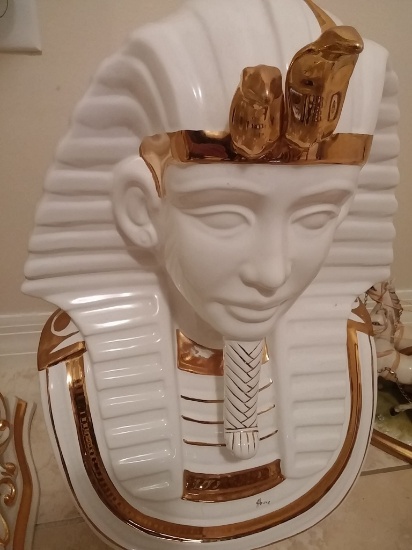 Porcelin White and Gold Painted Egyptian Pharoh  Bust  Approx 15Lx11Wx17H