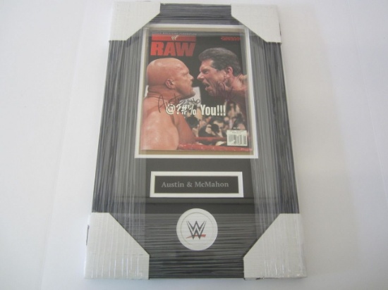 Stone Cold Steve Austin and Vince McMahon Dual Signed Autographed Framed Raw Magazine CAS Certified.