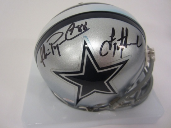 Troy Aikman & Michael Irving Dallas Cowboys Hand Signed Autographed Mini Helmet Paas Certified.