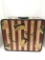 HIGGINS FIBERBOARD SUITCASE RED AND IVORY STRIPED