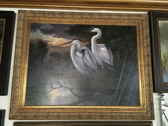 MP ELLIOT SIGNED ORIGINAL OIL PAINTING TWO WHITE BIRDS