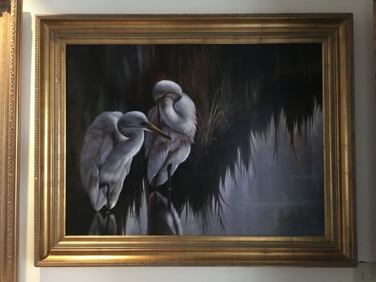 ORIGINAL OIL PAINTING TWO WHITE BIRDS