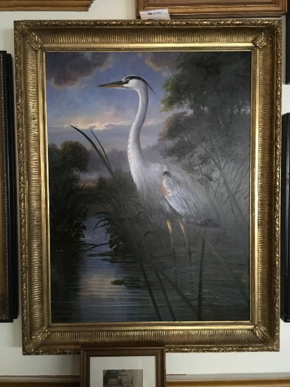 MP ELLIOT SIGNED ORIGINAL OIL PAINTING TALL WHITE BIRD