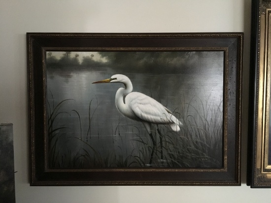 C. WALTER SIGNED ORIGINAL OIL PAINTING WHITE BIRD