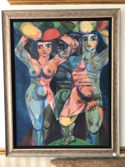 NUDE COUPLE SIGNED GARCIA GOMEZ OIL ON CANVAS