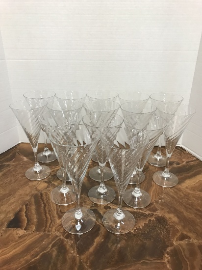 ORREFORS SWEDEN CHAMPAGNE FLUTES CRYSTAL SET OF 15