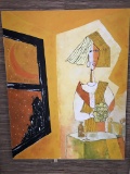 ABSTRACT ORANGE YELLOW LARGE WOMAN VINTAGE 1970'S