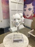 3 FACED SCULPTURE ON LUCITE BASE SIGNED