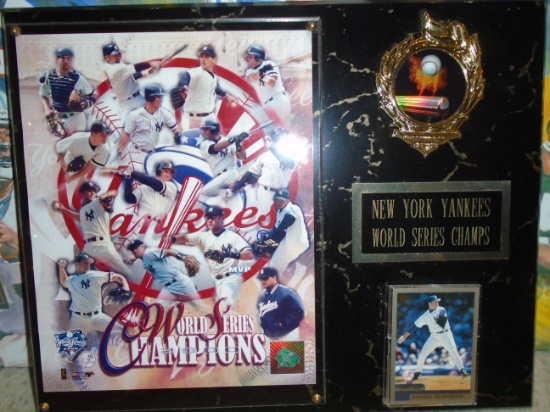 2000 Yankees Photo Plaque with Roger Clemens Card (World Series Champions)