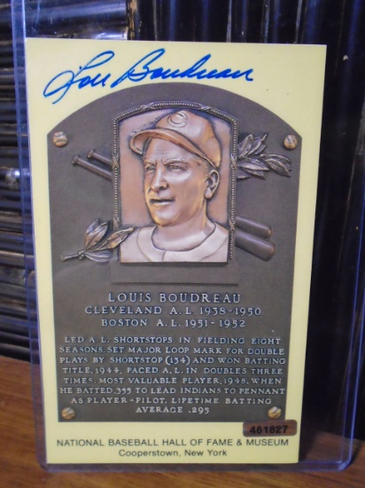 Lou Boudreau Autographed Hall of Fame Plaque Card.