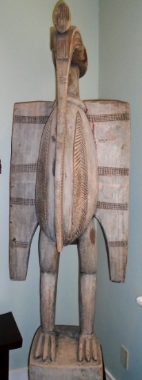 Giant standing Bird, wood carved African statue.