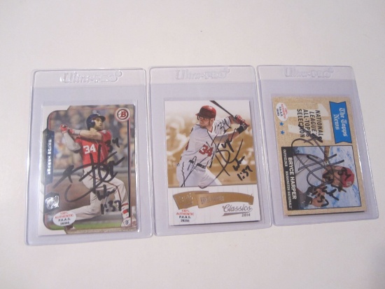 BRYCE HARPER NATIONALS SINGED AUTOGRAPH CARD LOT (3) PAAS COA