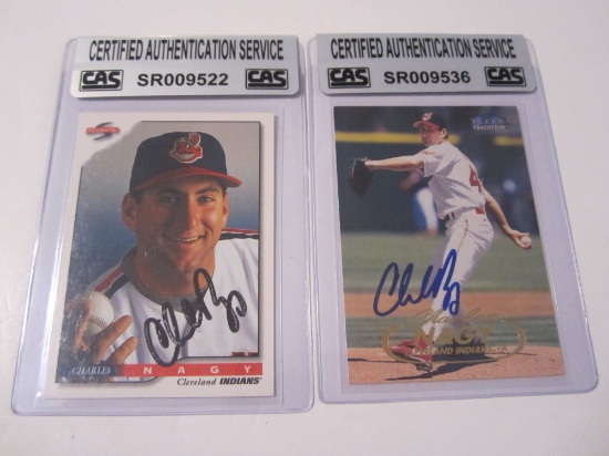 Charles Nagy, Cleveland Indians signed autographed Lot of 2 Cards CAS COA