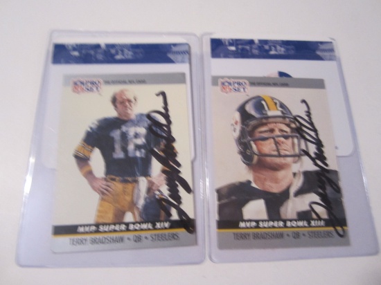 TERRY BRADSHAW PITTSBURGH STEELERS SINGED AUTOGRAPH CARD LOT (2) COA