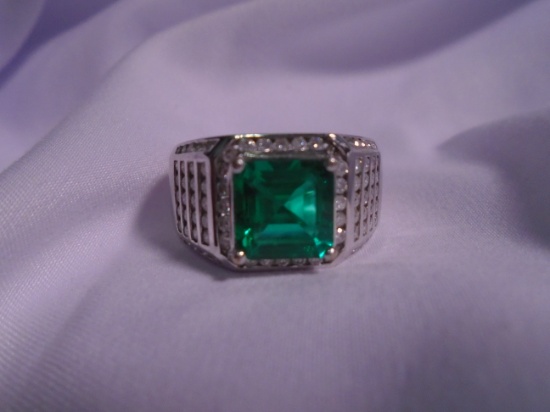 Men's gem stone and diamond ring - emerald