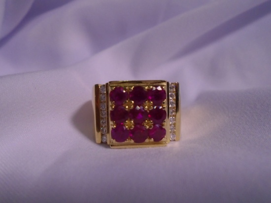 Men's gem stone and diamond ring - rubies