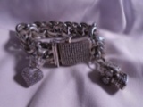 Men's Sterling silver chain bracelet with diamonds & King Baby charms