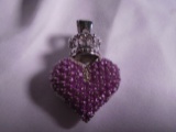 King Baby heart with crown pendant, with pink and white diamonds.